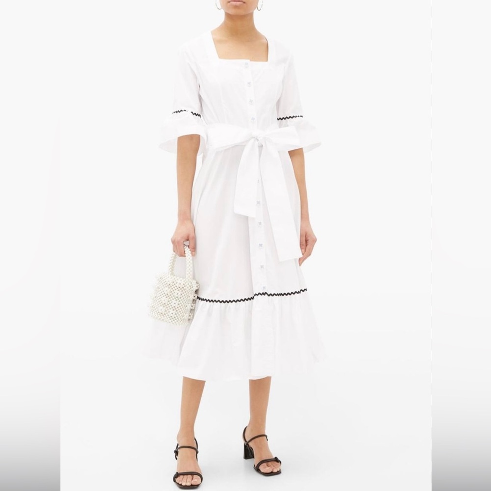 Batsheva white bow button down Rick rack midi dress - the delsey cotton dress 4